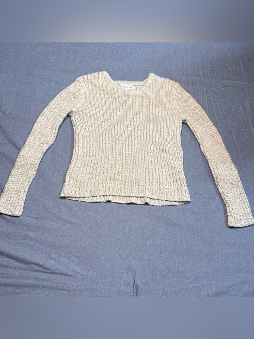 Rachel Zoe Cream Ribbed Crewneck Sweater